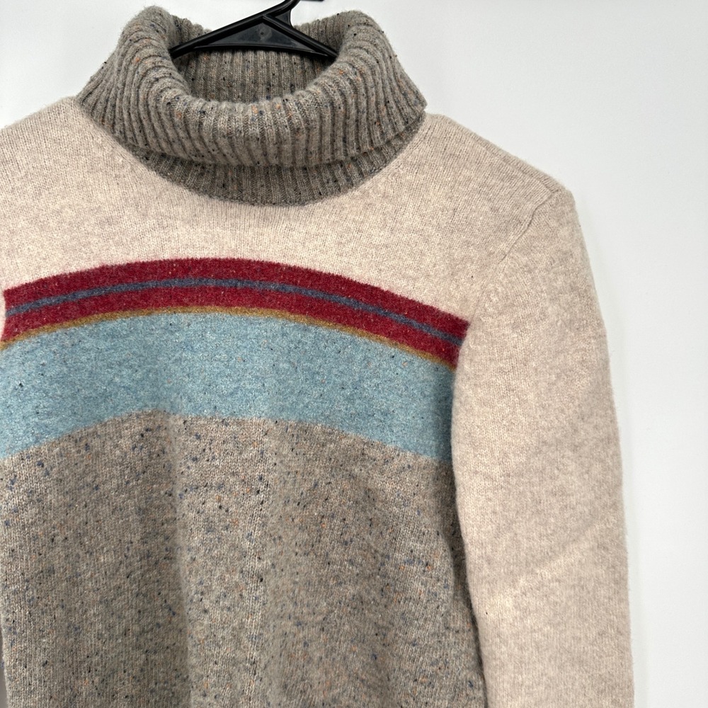 Pendleton Womens Lambswool Blend Striped Turtleneck Sweater Grey Beige Small - Picture 2 of 12
